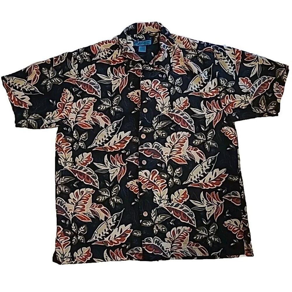 Vintage Paradise Blue 100% Silk Summer Hawaiian Shirt L Short Sleeve Shirt